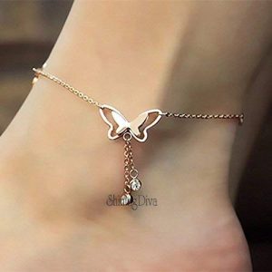 Shining Diva Fashion Italian Designer Rose Gold Plated Butterfly Anklet and Necklace for Women and Girls