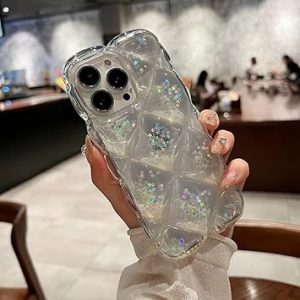 LuxuryKase Shockproof Transparent Air Cushion Soft TPU Case for iPhone 14 Pro | Ultra Protective | Bubble Design | Lightweight | Scratch-Resistant Cover - Glitter