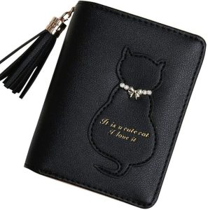 Small Wallet for Women Bifold RFID Blocking Card Holder Leather Wallets with Zipper Coin Pocket (Black)