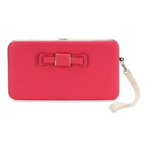 NFI essentials Women Wallet Phone Purse Multi Card Holders PU Long Wallet for Women Money Purse Stylish Clutch Wristlet Wallet (Dark Pink)
